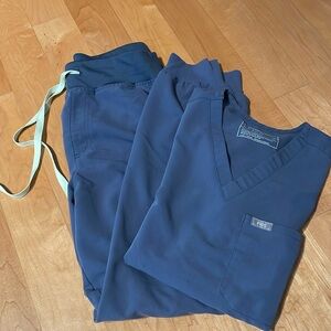 Figs One Pocket Top and Jogger Scrub Set Space Navy